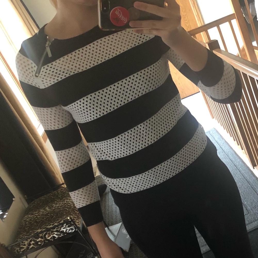 Michael kors black and white stripe zipper shirt